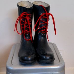 Lace up Hunter rain boots, unique style. FREE SHIPPING